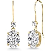 Gem Stone King 3.13 Cttw Lab Grown Diamond Dangle Earrings for Women | 14K Yellow Gold | Oval Center Diamond 1.50 Ct | IGI Certified | E-F Color | VS1-VS2 Clarity