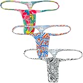 OROCOJUCO Men Printed Posing Thong Shallow Pouch Micro G-string Swim T-back | Minimal Coverage Tangas Bikini Underwear, Smooth Touch Feeling, Skin-Friendly and Stretchy,It Can Be Used As Swimwear