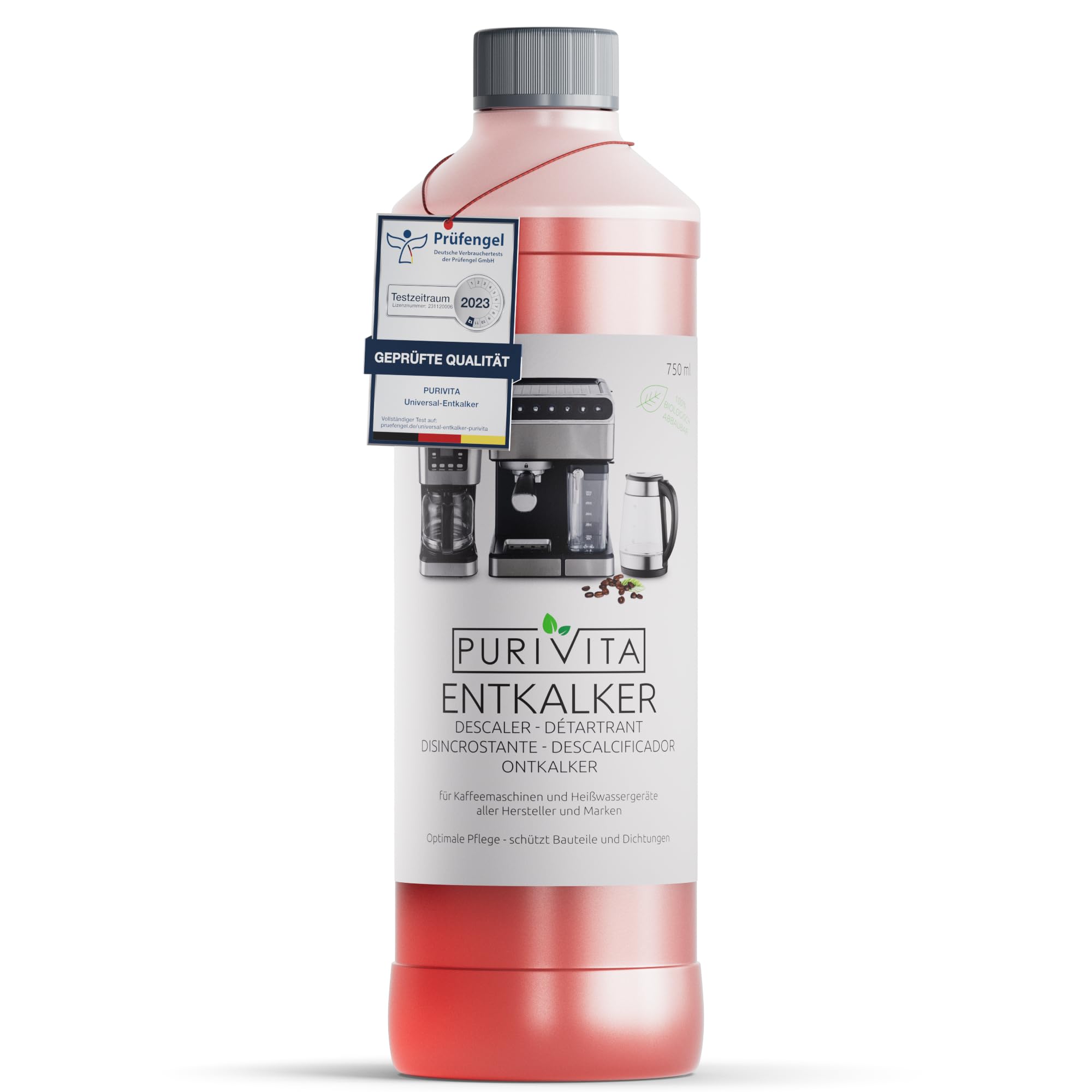 PURIVITA® Universal Entkalker Kaffeevollautomat [750ML] - Kaffeemaschinen Entkalker Flüssig - Flüssigentkalker Kaffeemaschine Reiniger - Kalkreiniger Kaffeevollautomaten - Für alle Kaffeeautomaten