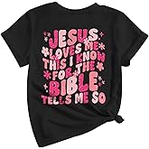 Zoemghc Girl's Christian Graphic Tees Jesus Loves Me Shirts for Kids Cute Faith Floral Tshirt Religious Bible Verse Tops