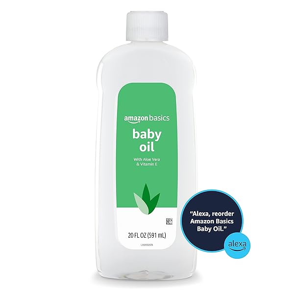 AMAZON BASICS BABY OIL WITH ALOE VERA & VITAMIN E, 20 FL OZ (PACK OF 1) (PREVIOUSLY SOLIMO)