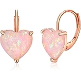 CiNily Heart Opal Earrings Short Leverback Drop Earrings for Women Hypoallergenic, Pendant Earrings 14K White Gold / Rose Gold Plated Hanging Lever Earrings Opal Hoops Fashion Jewelry Gifts for Sensitive Ears