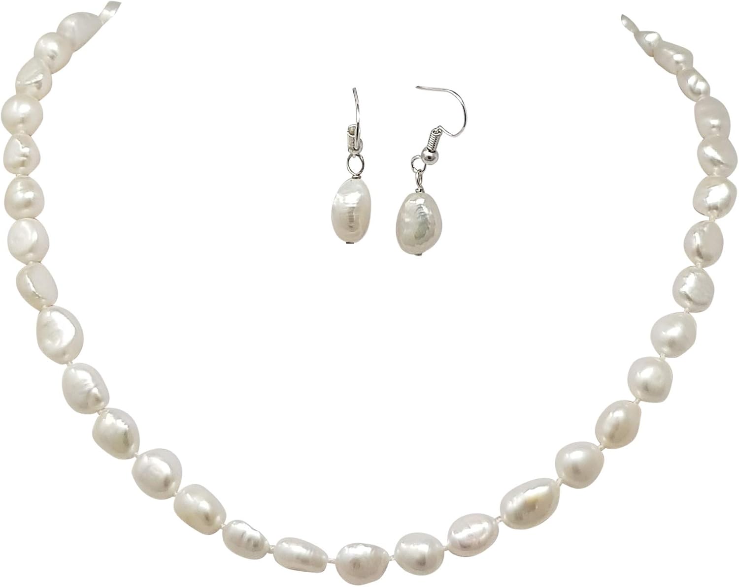 Treasure Bay Elegant Baroque Freshwater Pearl Necklace and Earrings Jewellery Set Grey Colour