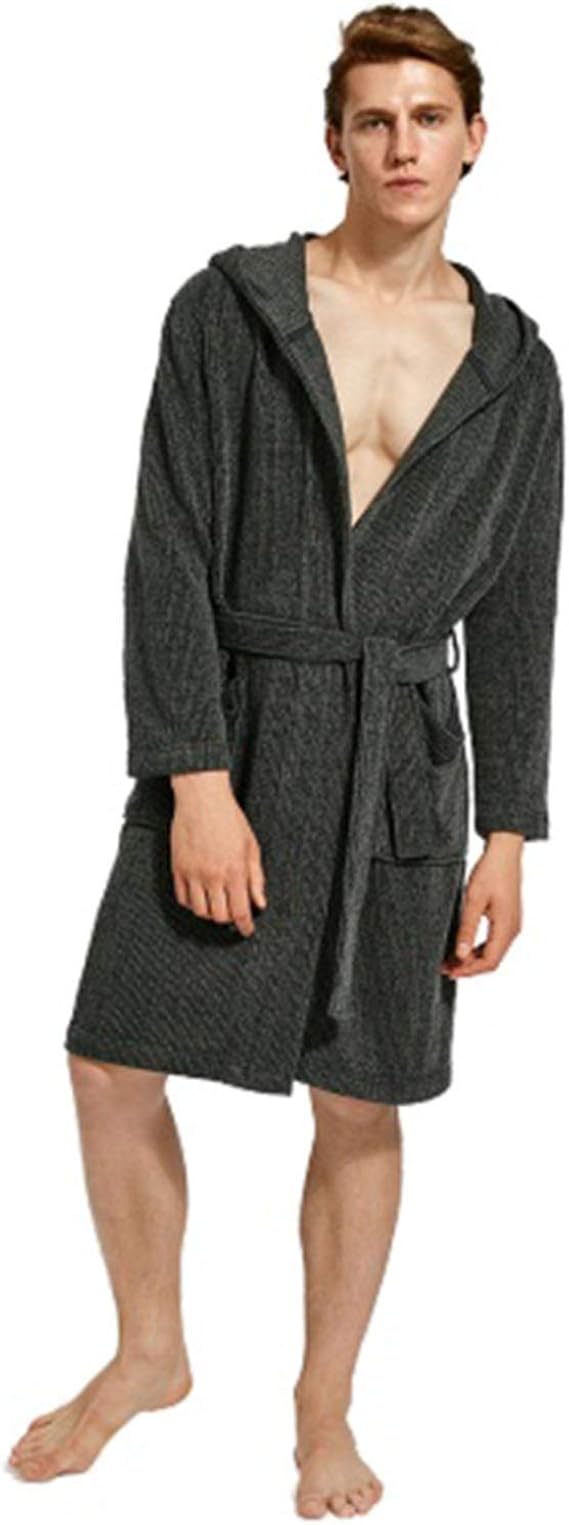 Amazon メンズ バスローブ フード付き 緩い ドレス 調節可能なベルトが付いているドレッシングガウン 家の服 ルームウェアトップス 通販
