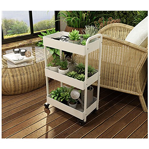 Yontree 3-Tier Kitchen Baker's Rack Utility Storage Trolley Rolling Cart Laundry Cart Flowerpot Shelf Gap Storage Rack Moveable Bookcase for Kids White 17.7x11x33 in.