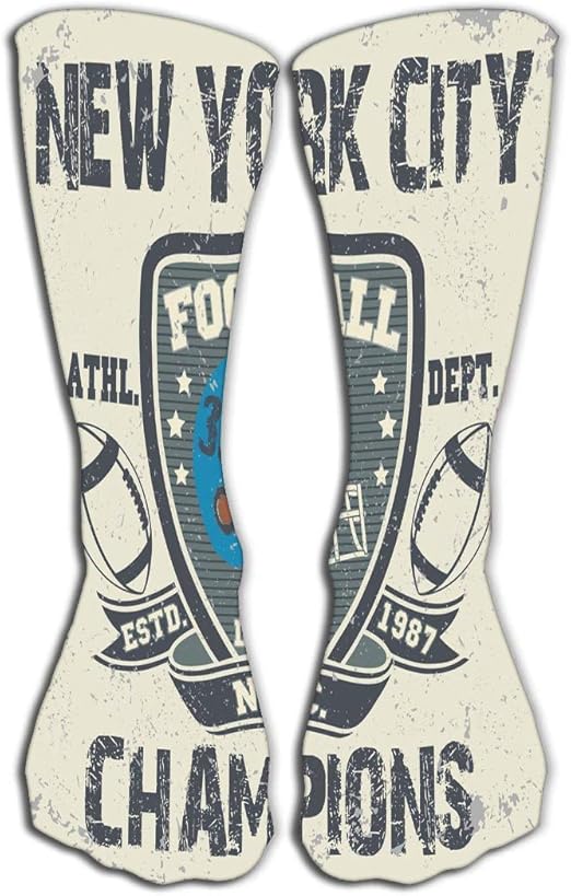 Amazon Co Jp 女性向けニーハイファンクソックス19 7インチ 50cm ニューヨークフットボールヴィンテージタイポグラフィスタンプスポーツウェアプリントデザインソックス 服 ファッション小物