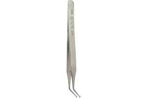 Hakko CHP 105-SA Stainless Steel Non-Magnetic Tweezers for Handling SMD Components and SOT Packages, Curved shaft, 2.5mm Flat Tips, 4-3/4" Length, Silver