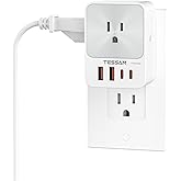 Wall Outlet Extender with 4 USB (20W 2 USB C), TESSAN Surge Protector Multi Plug Outlet Expander with 3 Socket Splitter, Wide
