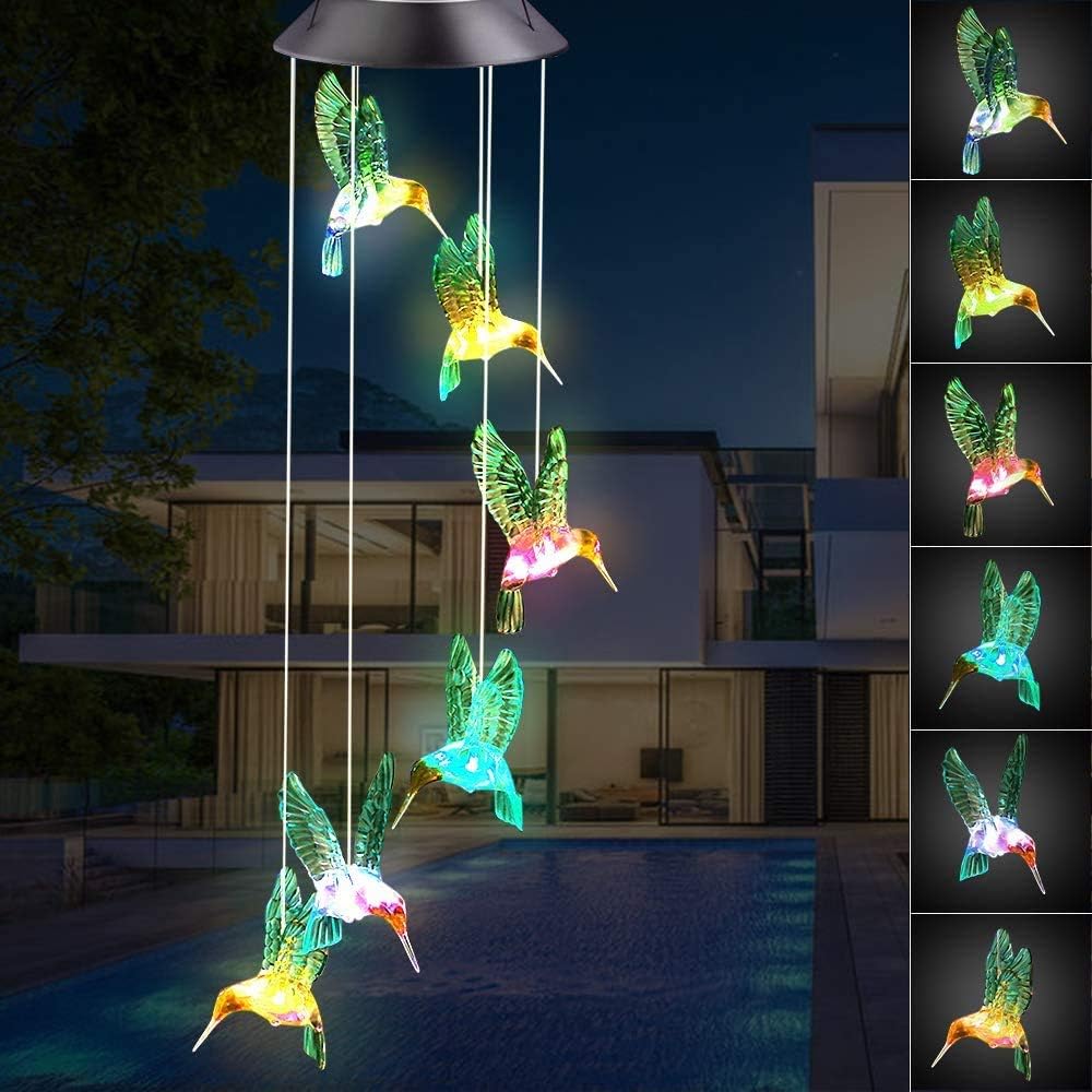 Fohil Solar Wind Chime, Hummingbirds Wind Chimes Color Changing Mobile LED Lights