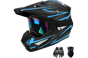 TTMiku DOT Adult Dirt Bike Helmet W/Goggles Gloves & Mask, Motocross ATV BMX MX Quad Offroad Full Face Motorcycle Helmet