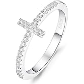 RYANEE Cross Cubic Zirconia Promise Anniversary Ring For Women 925 Sterling Silver, Simulated Diamond 14k White Gold Plated CZ Stackable Rings For Her, Wedding Band Half Eternity Promise Ring