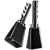 2 Pack 9-inch Copper Cowbells for Sporting Events, Percussion Noise Makers with Handle for Football Games, Sports Stadiums, Pep Rallies, Parties, Boxing Events, Cheerleading, Celebrations (Black)