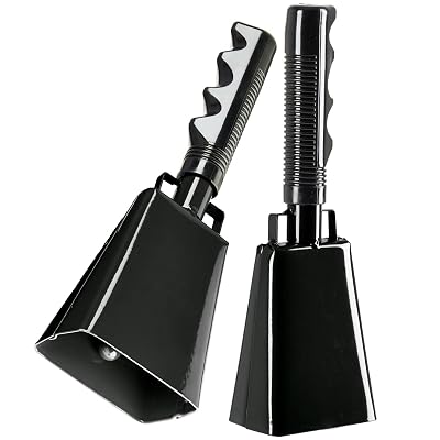 2 Pack 9-inch Copper Cowbells for Sporting Events, Percussion Noise Makers with Handle for Football Games, Sports Stadiums, Pep Rallies, Parties, Boxing Events, Cheerleading, Celebrations (Black)