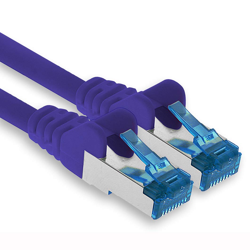 1aTTack.de Patch cable - 1.5m Ethernet, network, LAN cable CAT6a (for gigabit networks, routers, switches, modems with RJ45 input - purple)