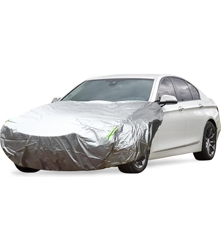 Housse De Voiture Demi Avant Imperméable 210x110 Cm - ABSOPRO, Tons Argent, Protège Contre UV, Pluie, Neige Et Saletés