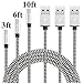 Farplus Micro USB Cable,3Pack 3 6 10 FT Android USB Charger Cable Extra Long Nylon Braided Fast Charging Cords for Samsung/LG/Nexus/HTC/Nokia/MP3/Tablet/Kindle/Windows(Black/Silver)