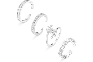 FIIUOS 4Pcs Toe Rings Set for Women Silver Gold Plated Cubic Zirconia Heart Leaf Flower Moon Star Adjustable Toe Band Ring Finger Nail Rings Summer Beach Foot Jewelry