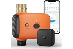 Lumary Smart Sprinkler Timer, WiFi Water Timer for Garden Hose, Brass Inlet Water Hose Timer, Manual/Automatic Irrigation Timer, App/Voice Control Work with Alexa (Gateway Included), Orange, L-WT1A1