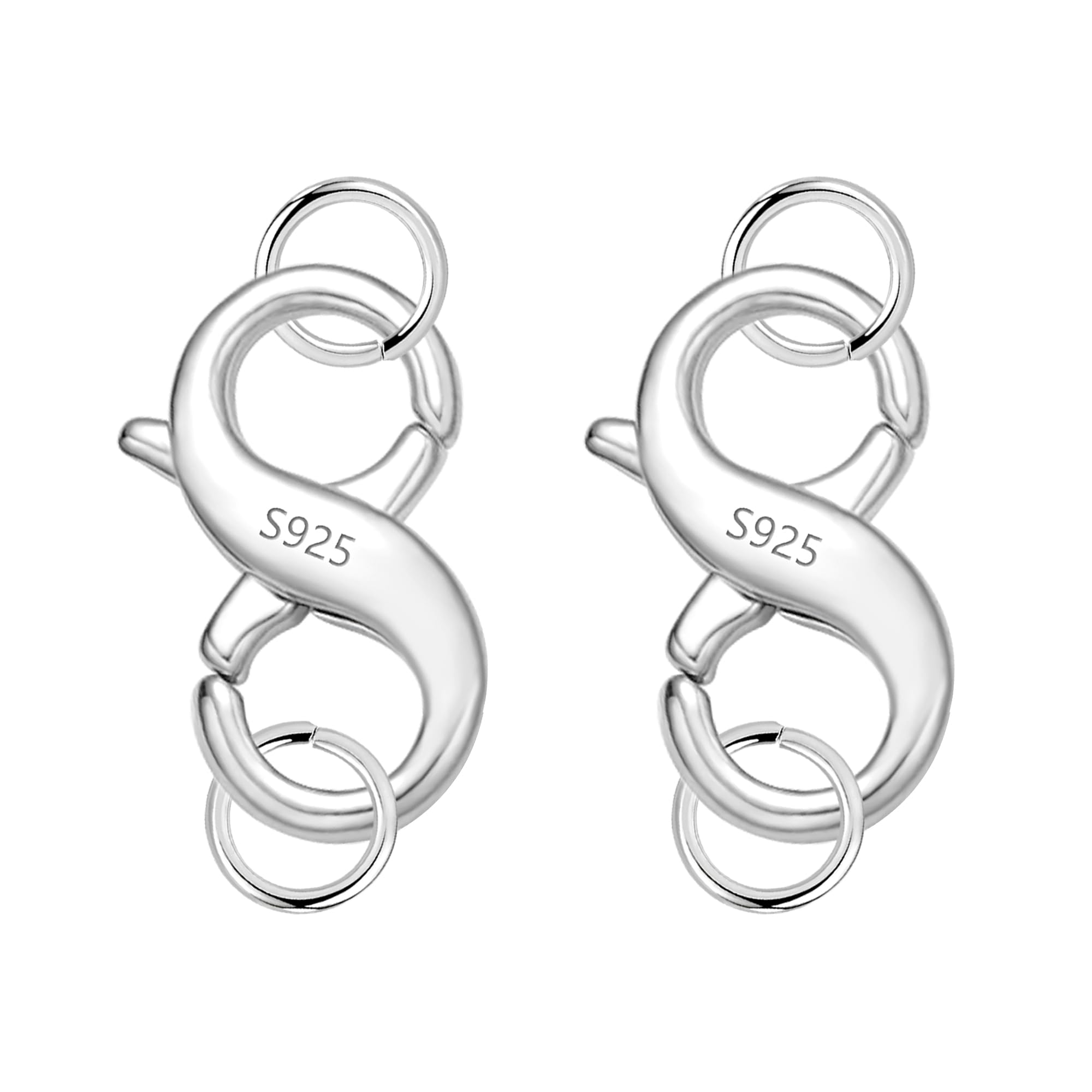 ALEXCRAFT Sterling Silver 925 Lobster Claw Clasps with Jump Rings, 2Pcs Necklace Bracelet Clasp Jewelry Clasp Sterling Silver Double Large Lobster Claw Clasps for Necklace Making Jewelry Findings