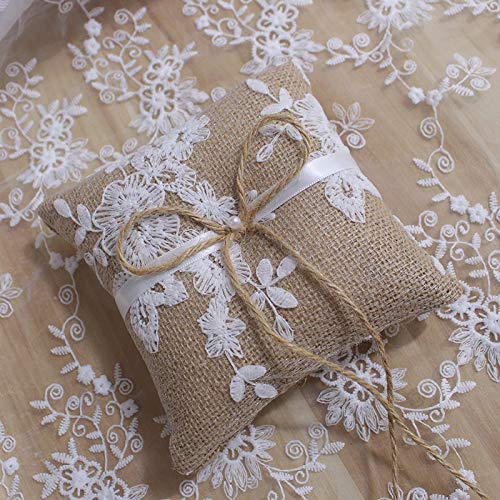 LABJULY Burlap Ring Bearer Pillow Cushion 6 Inch 15cm Rustic Vintage Country Wedding Ceremony Natural Home Decoration