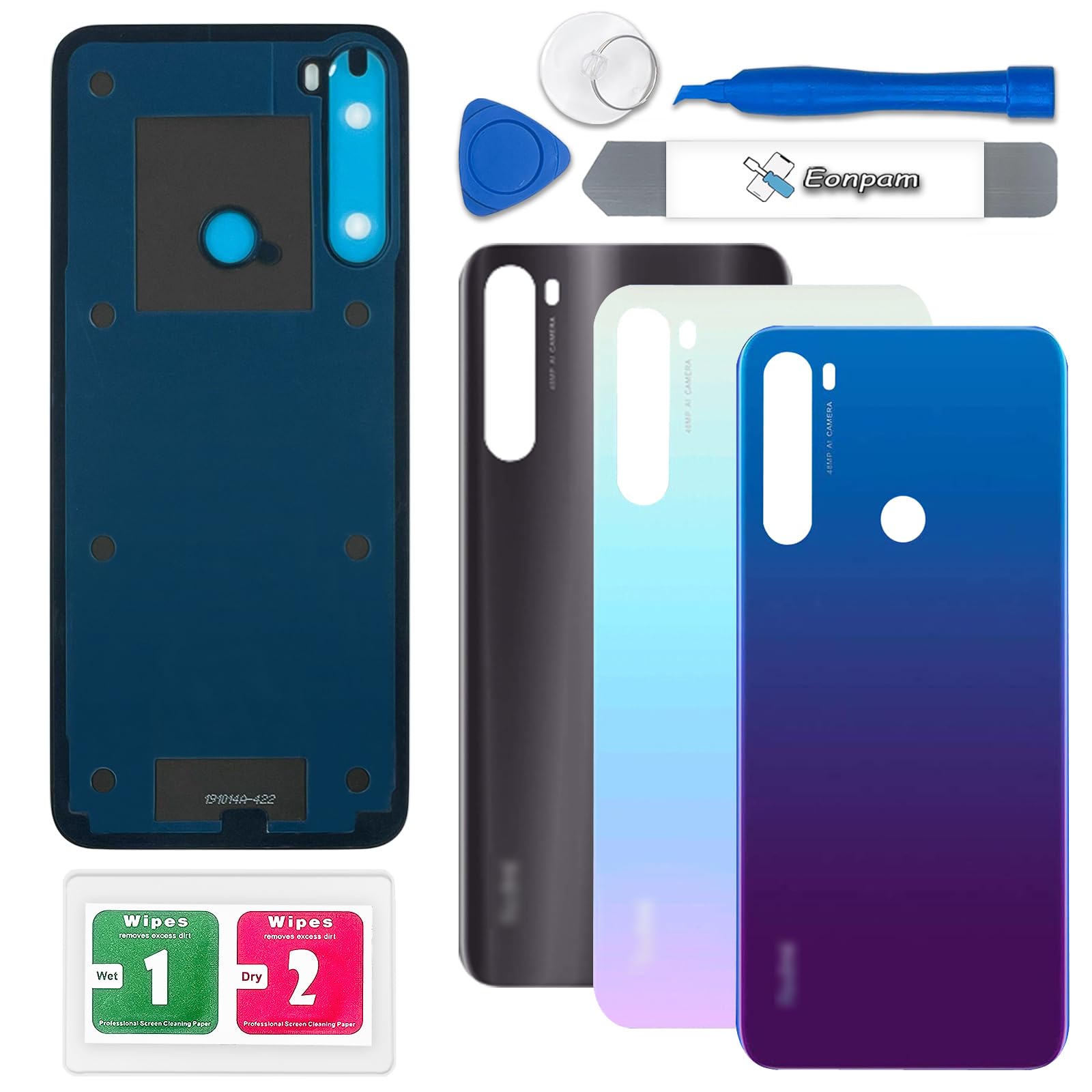 Eonpam Back Cover Glass for Xiaomi Redmi Note 8T Rear Glass Replacement with Repair Kit Genuine Rear Housing (Starscape Blue)