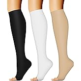 CHARMKING 3 Pairs Open Toe Compression Socks for Women & Men Circulation 15-20 mmHg is Best Support for All Day Wear