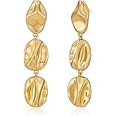 Lnmoieu Gold Hammered Dangle Earrings for Women Chunky Statement Earrings Jewelry