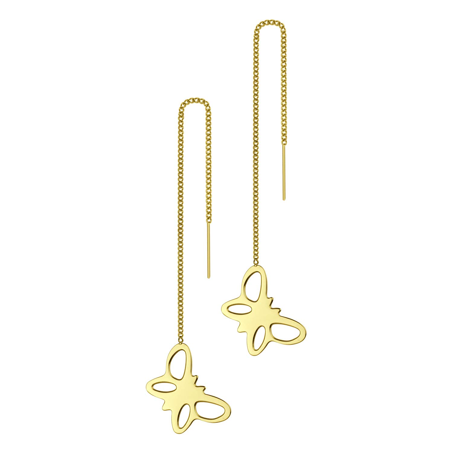 555Jewelry Stainless Steel Dangle Butterfly Earrings, Drop Tassel Threader Dangling Butterfly Earrings for Women & Cute Earrings for Ladies, Gold