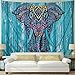 Elephant Tapestry Vintage Blue Old Wooden Plank Tapestry Wall Hanging Bohemian Mandala Tapestry Psychedelic Wall Tapestry Watercolor Hippie Indian Tapestry Decor(Blue Elephant,51.2
