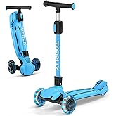 TONBUX Kids Scooter, Light Up 3 Wheel Kick Scooters for Kids 3-12, Folding Scooters with Adjustable Height - Toddler Scooter Lean-to-Steer & Widen Anti-Slip Deck