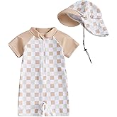 MAYUMMPY Baby Boy Girl Swimwear Casual Zipper One Pieces Rash Guard Swimsuit and Hat Beachwear Toddler Bathing Suit