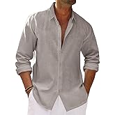 Runcati Mens Button Down Shirt Cotton Linen Casual Long Sleeve Shirts Collared Hippie Beach Tops