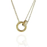 QueenBee Gold and Silver Interlocking Rings Necklace for Women – 14K Gold Plated Layered Chain, Circle Pendant Two-Tone Jewelry Gift for Birthday, Christmas – Hypoallergenic, Mixed Metal