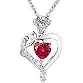 BELLNA S925 Sterling Silver Rose Flower Dainty Birthstone Heart Necklaces Gifts for Women Jewelry Anniversary Valentines Day Birthday Gifts for Wife Girlfriend Mom