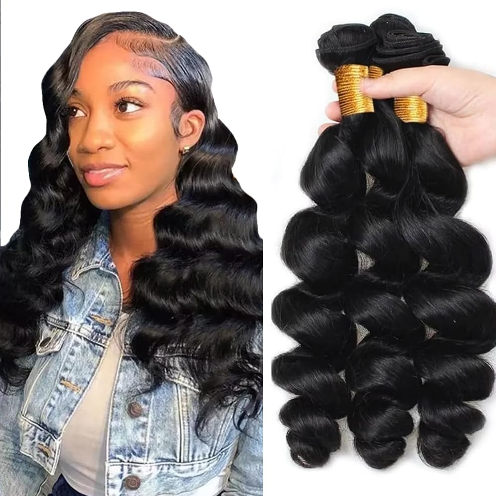 Photo 1 of Human Hair Bundles Loose Deep Wave Bundles 26 26 26 Inch Unprocessed Brazilian Virgin Hair Weave 3 Bundles #1B Natural Color Bundle Human Hair Extensions 50 Grams Per Bundle For Woman