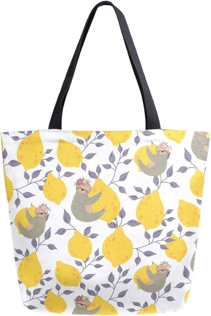 Chic lindo patrón de limones de perezosos, bolsa de lona extra grande