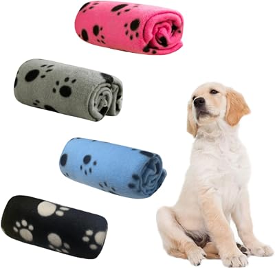 Aliangting 4Pcs Pet Blanket Small Dogs Cats Fleece Paw Print 60x70 cm
