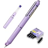 WRITECH Fountain Pen Fine Nib: Retractable Black Ink Pens Set Includes 5 Ink Cartridges Smooth Writing for Calligraphy Sketching Journaling Gift (Purple)