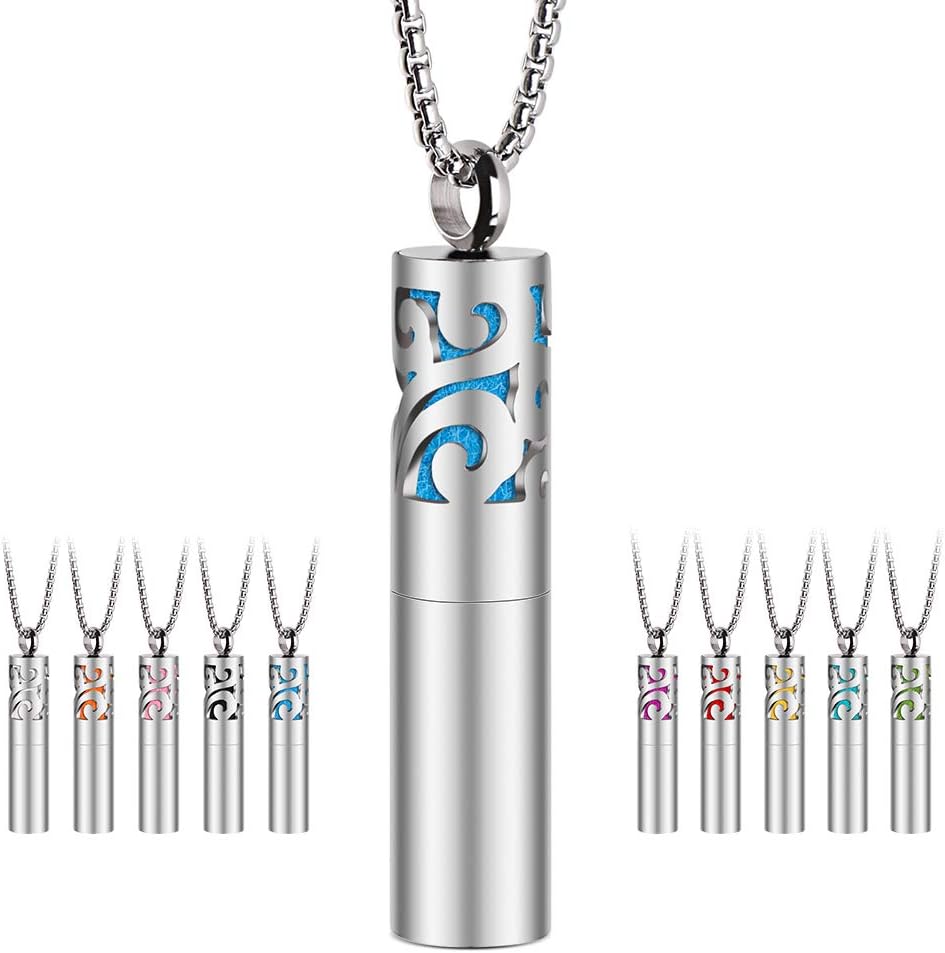 Maromalife Diffuser Necklace, Essential Oil Diffuser Pendant 316L Stainless Steel Pendant Locket with 24 Inches Pearl Chain Aromatherapy Necklace Anxiety Relief Whistle Necklace