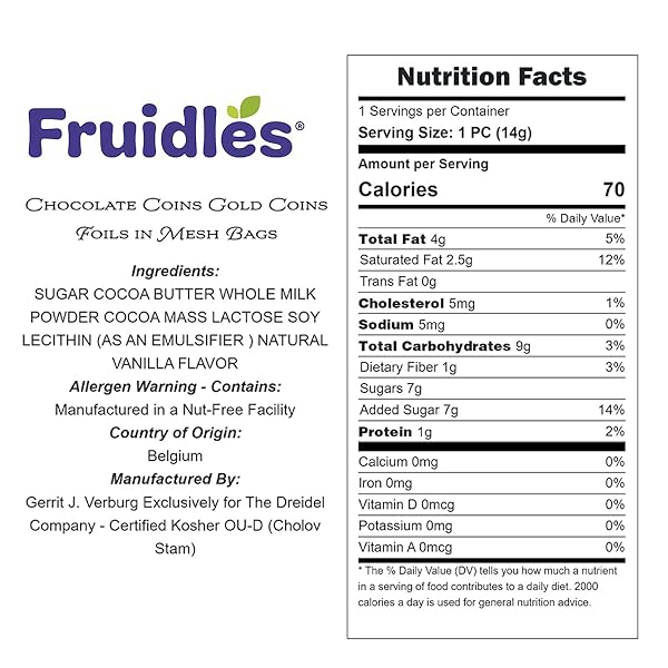 FRUIDLES CHOCOLATE COINS IN MESH BAGS, GOLD BELGIAN MILK CHOCOLATE COINS, TOTAL 6OZ MESH BAGS (12 MESH BAGS)