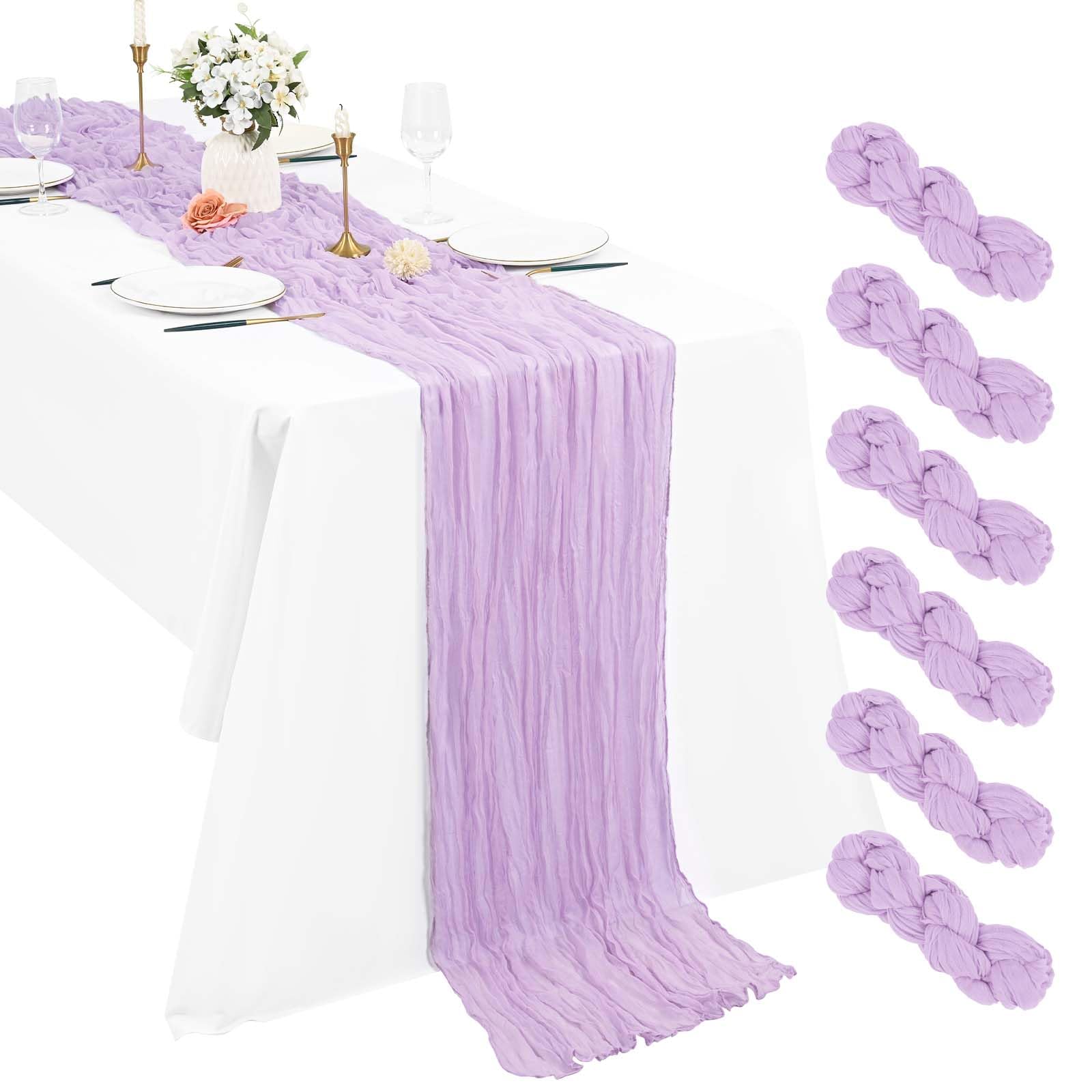 6 Pack Lavender Cheesecloth Table Runner, 10Ft Boho Gauze Runner 21×120 Inch Rustic Romantic Long Runner for Wedding Party Bridal Shower Thanksgiving Christmas Decoration