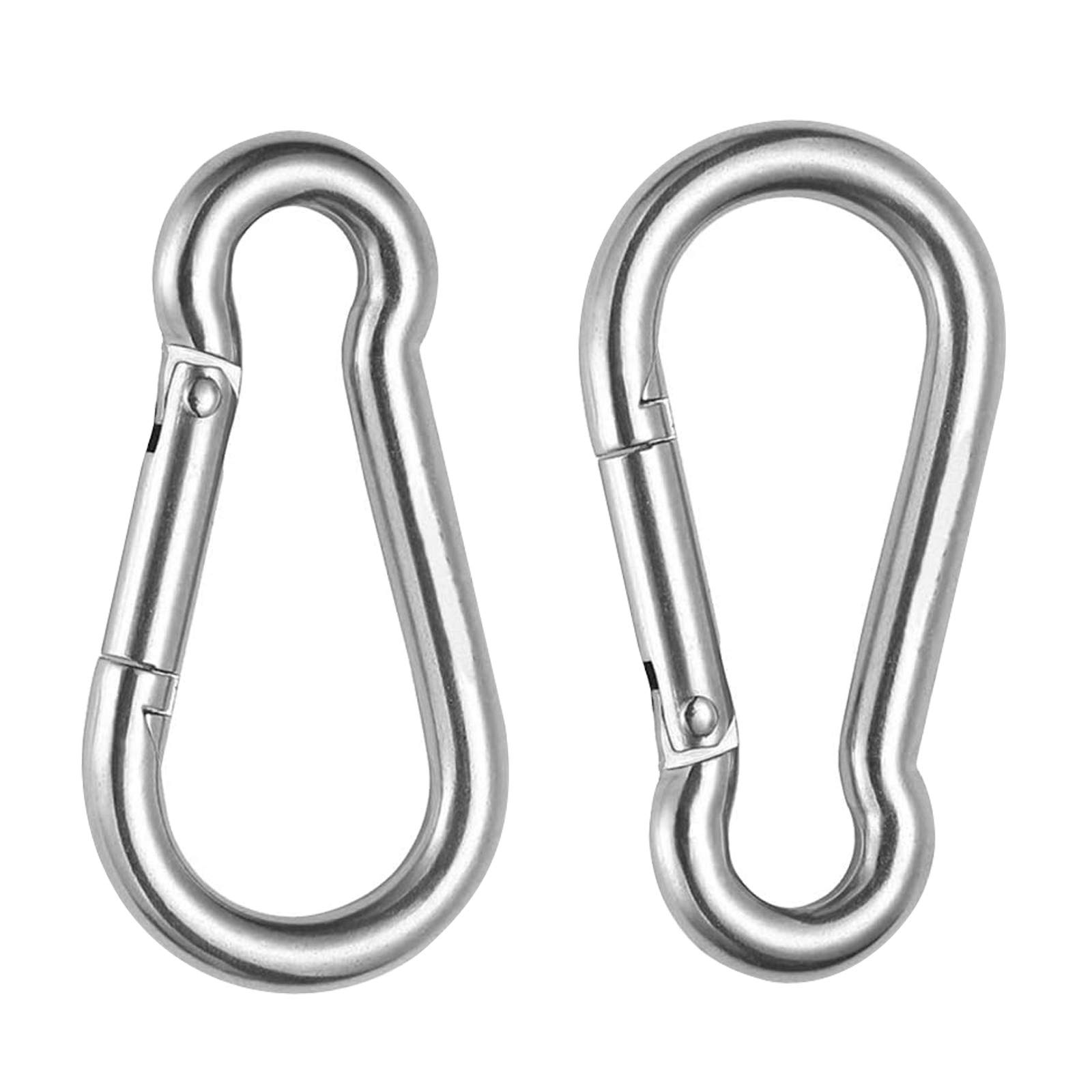 2Pcs M10 Carabiner Hook, Large Stainless Steel Carabiner Clip Heavy Duty Spring Snap Clip Keychain Locking Snap Hook for Outdoor,Camping, Hiking, Traveling, Fishing