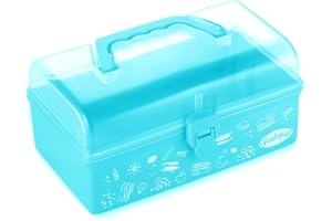 Funtopia Plastic School Supply Box, Art and Craft Storage Box, Tool Box for Kids, Children, Storage Container and Case with Latch and Handle, Perfect for Craft Items, Toys, Stationery and More - Blue