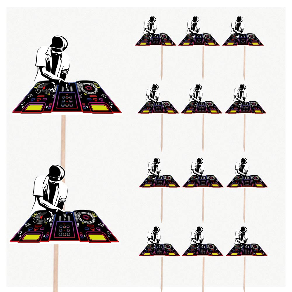 AK Giftshop DJ Mixer DnB Themed Party Food & Cup Cake Picks Sticks Decorations Toppers Food Flags (pack of 14)