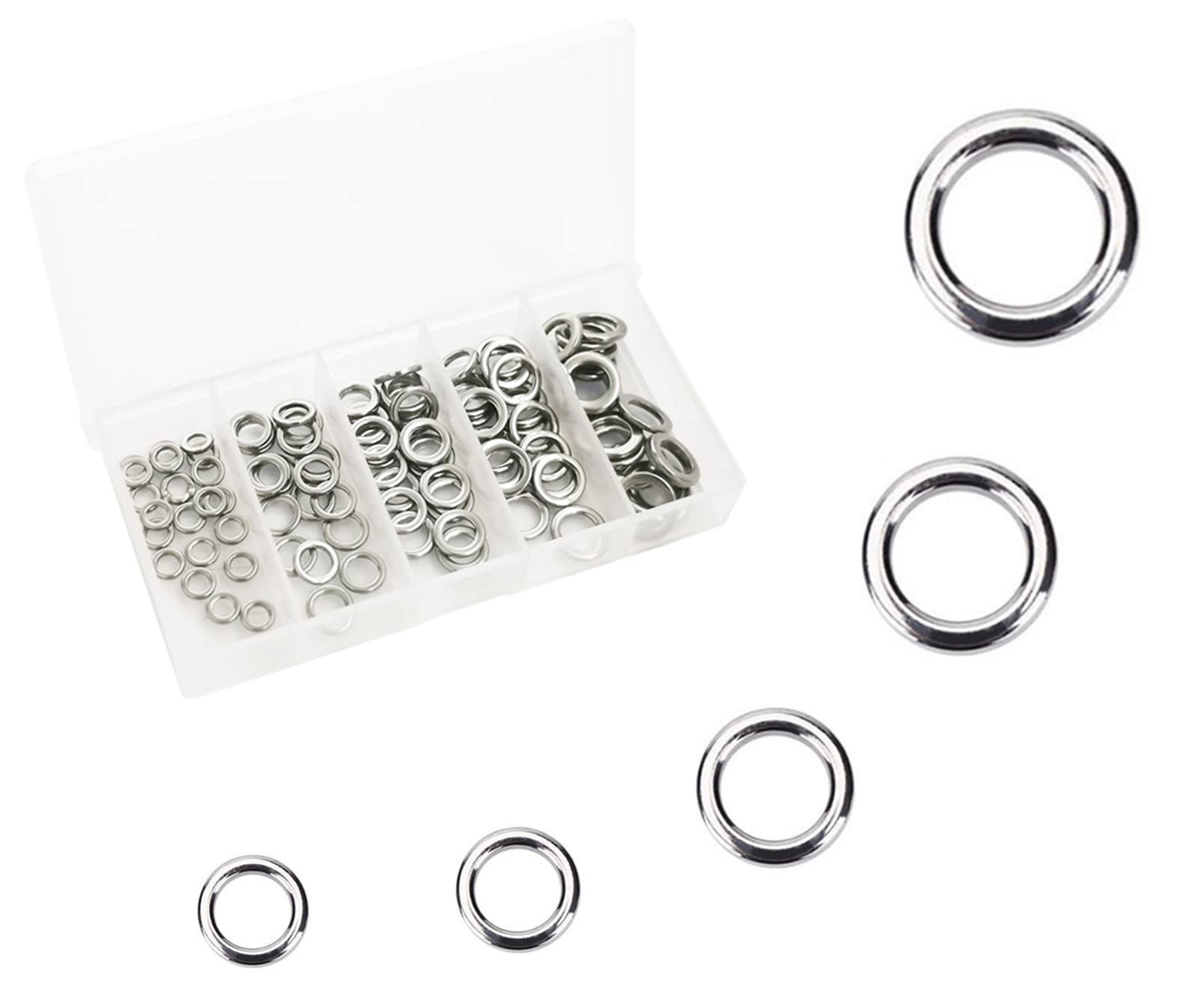 Milepetus Stainless Steel Solid Rings Kit for Jigging Fishing Assist Hooks Fishing Lures Tackle Set,5 Sizes,100 PCS