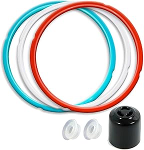 8QT Silicone Sealing Ring 3 Pack with Steam Release Valve Compatible for Instant Pot ULTRA and Float Valve Sealer, Savory Sky Blue & Sweet Cherry Red & Common Transparent White …