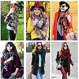 Moxeay Women Blanket Oversized Tartan Scarf Wrap Shawl Cozy Checked Pashmina