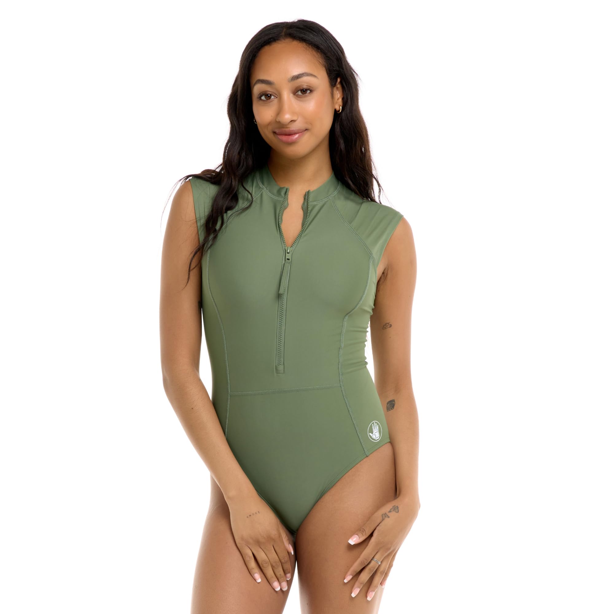 Photo 1 of Body Glove Women's Standard Manny Zip Front Cap-Sleeve One Piece Swimsuit with UPF 50+, Cactus