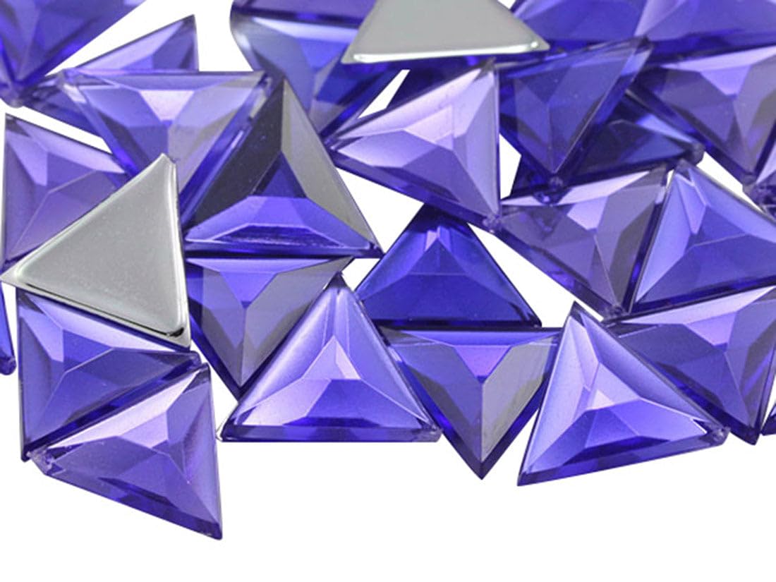 Allstarco 13mm Flat Back Triangle Acrylic Rhinestones Plastic Gems Plastic Costume Jewels Embelishments - 50 Pieces (Purple Violet .VT)