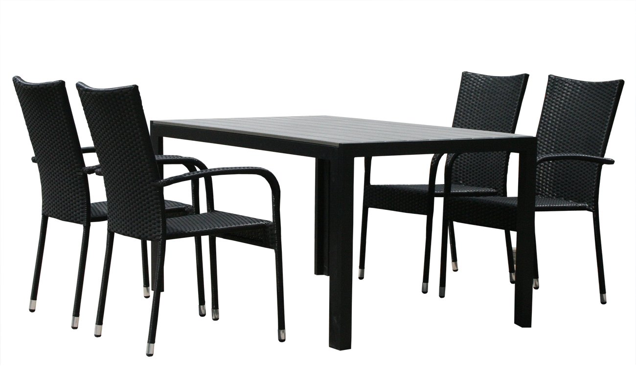 KMH®, Gartensitzgruppe aus Polyrattan (1 Tisch (150 cm) und 4